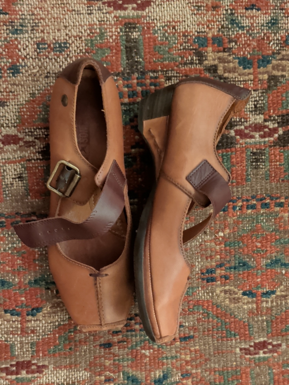 Women's Tan Leather Slip-On Loafers with Dark Brown Strap